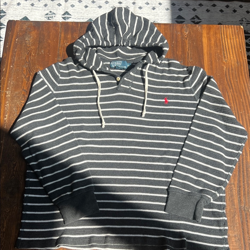 Ralph Lauren Dark Gray and White Striped Hoodie